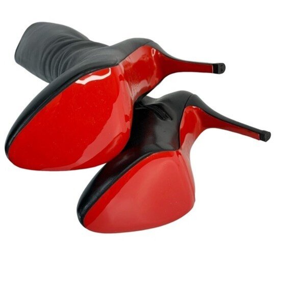 Christian Louboutin Ginevra Luxe Calf Buttery Black Leather Knee-High Boots 38 - Picture 13 of 15